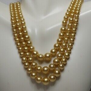 Vintage necklace faux pearl 3-strand 14-17"